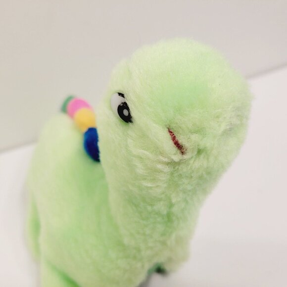 Vintage 90's Neon Green Dinosaur Plush with Rainbow Spiked Back - Picture 2 of 5